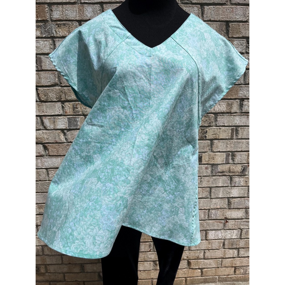 Handcrafted Teal Green Floral Tunic Top - Fit N Flare - Ladies Size Large